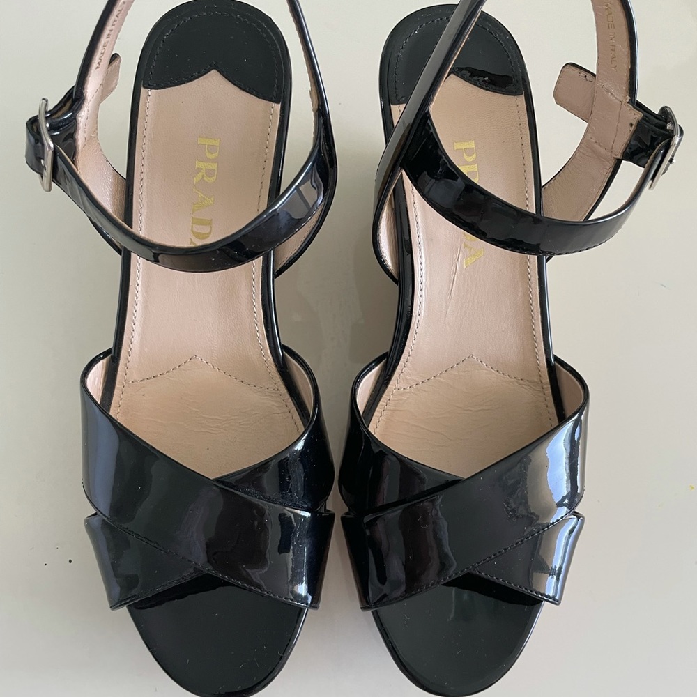 Prada Patent Leather Cork Wedge Sandals Sz.37.5 - image 4